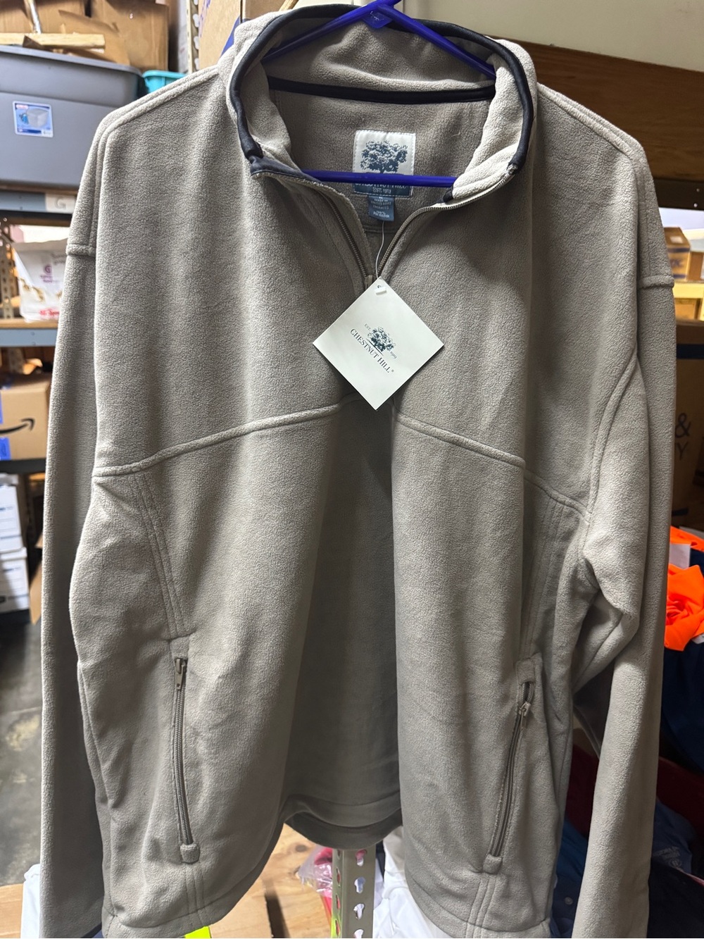 Chestnut Hill Men’s Taupe Quarter-Zip Polar Fleece Sweater NWT